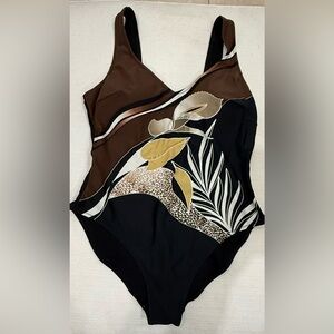 1990s Swimsuit - Vintage US 16 Floral One Piece Swimsuit with Open Back